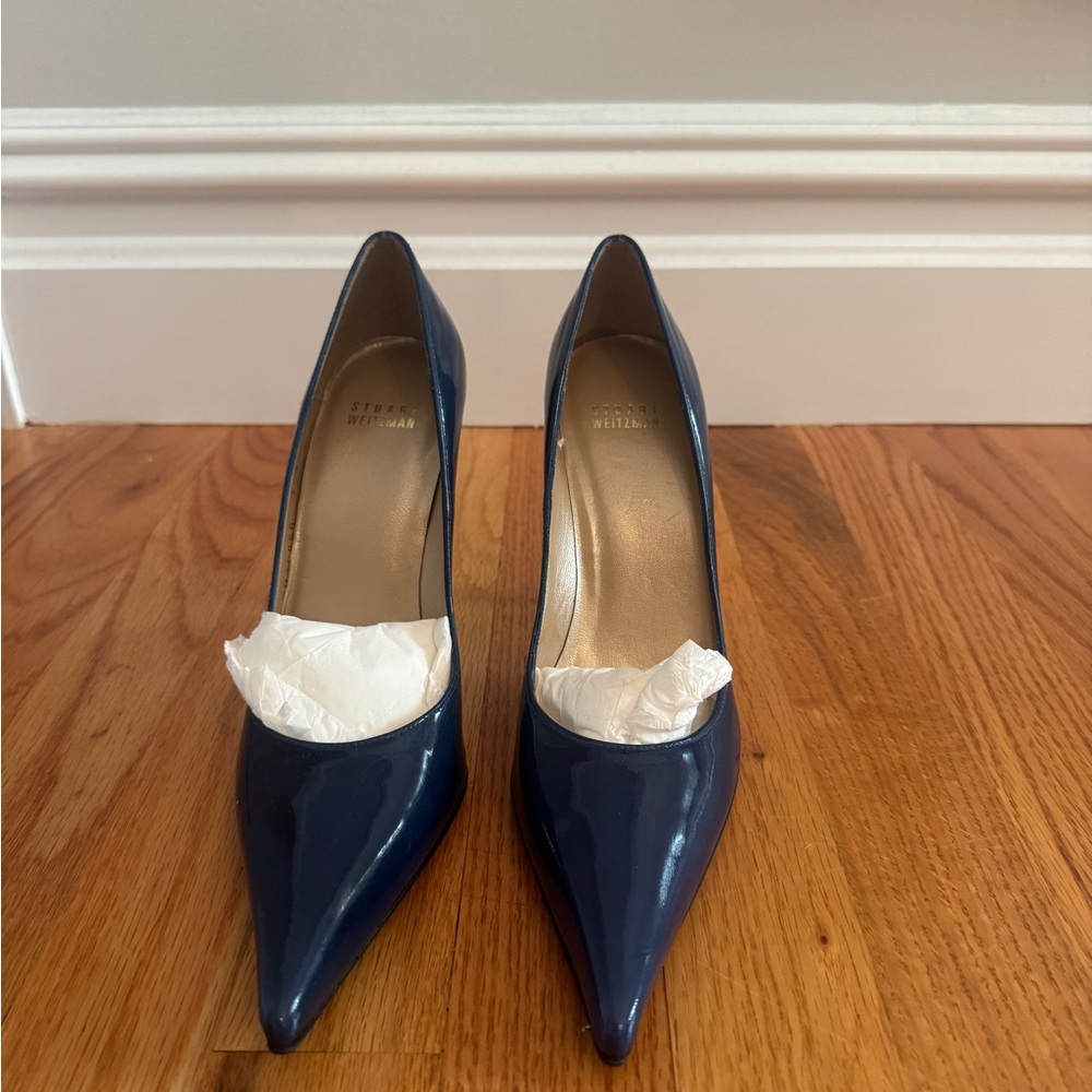 Stuart Weitzman Blue Patent Leather Point Toe Pumps